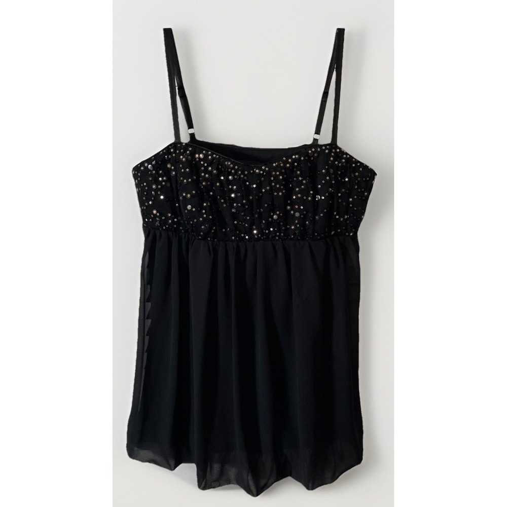 R&M Richards Black Sequined Babydoll Camisole Women's Size 10 P Y2K‎ Retro VTG